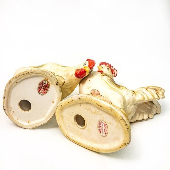 Vintage Pair Enesco Rooster & Hen Porcelain Figurines - Picture 8 of 8